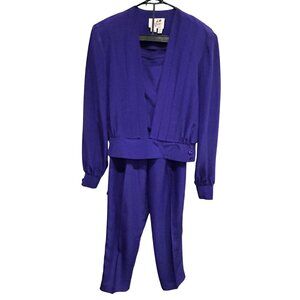 Vintage Caron Womens Purple Pantsuit Set Size 8 Jacket Pants